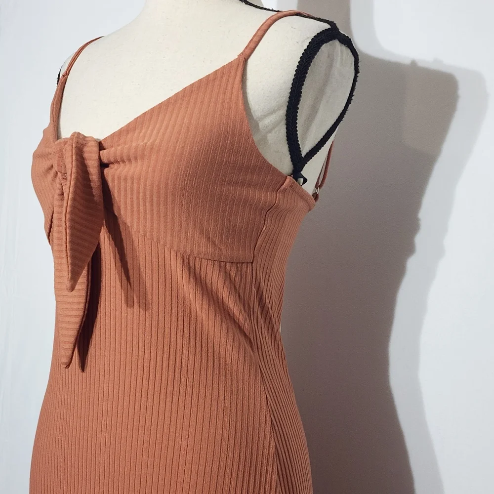 MinkPink Orange Fitted Rib Knit Midi Dress, Size Small - Picture 3 of 9